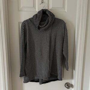 Cabi Cozy Black and White Striped Cowl Neck Sweater